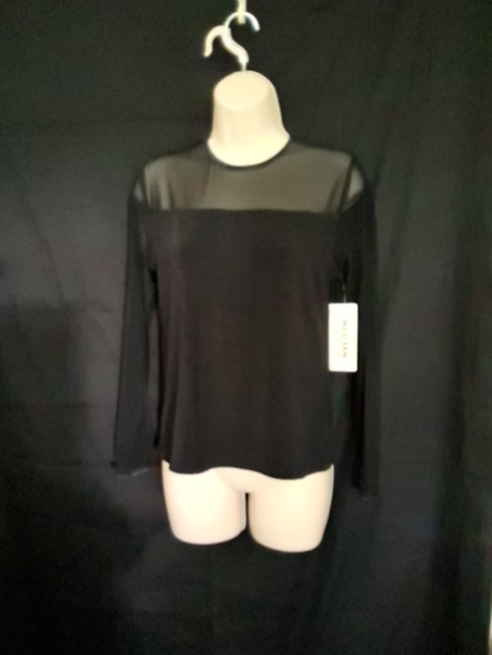 NWT Western Connection Black Long-Sleeve Sheer Yoke Blouse Size S/M